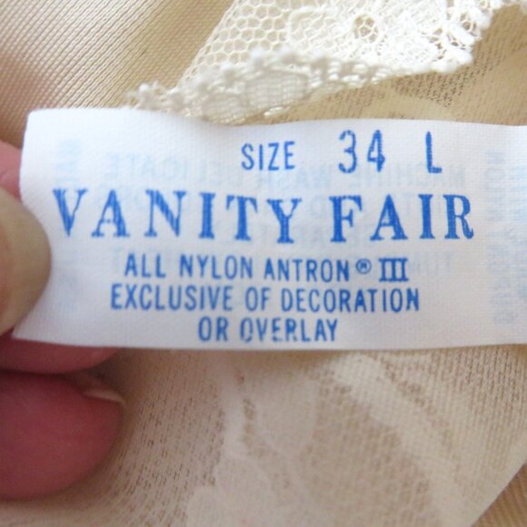 Vintage Vanity Fair Nylon Full Slip Dress Size 34L Beige Lace Overlay USA Made - Picture 11 of 13